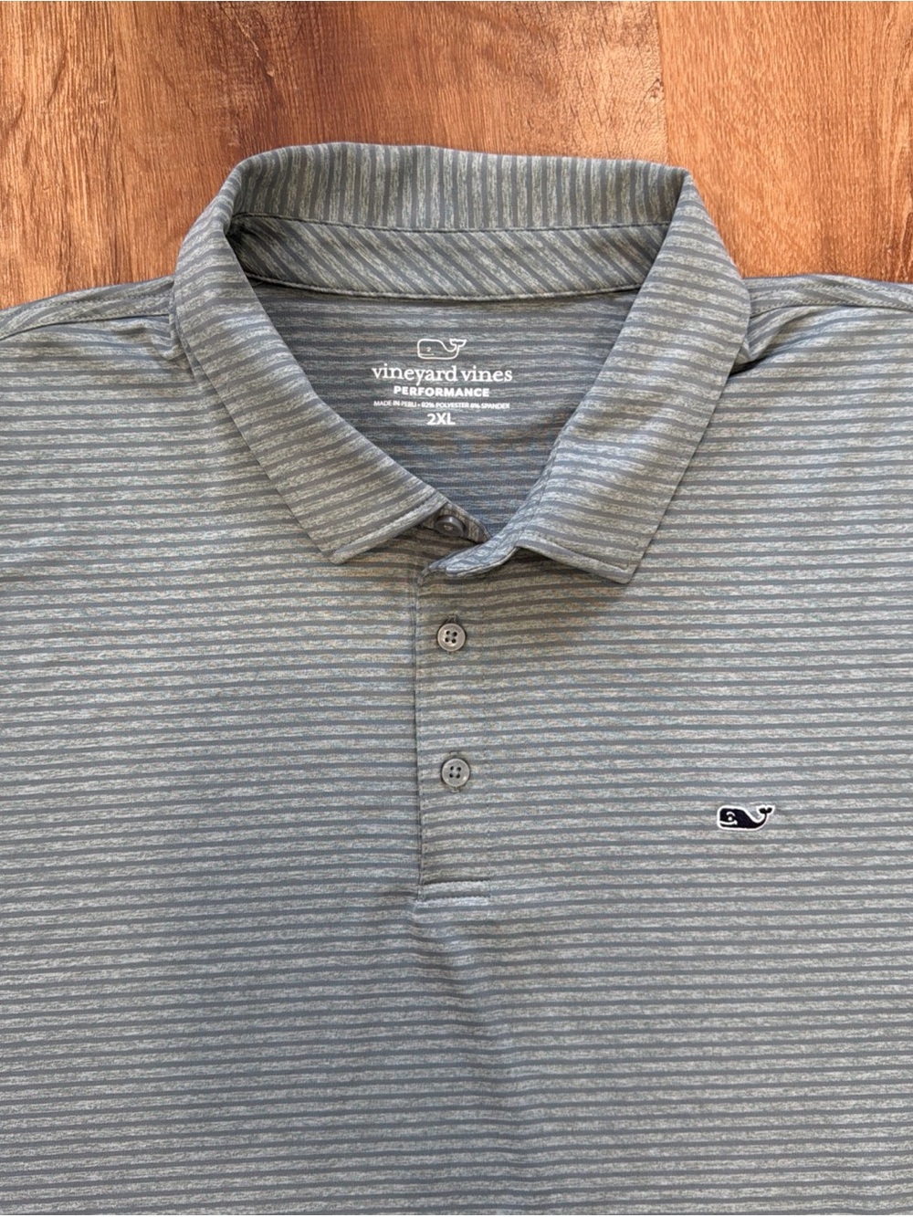 Vineyard Vines Men's 2XL Performance Polo Light Gray Striped Golf Short Sleeve